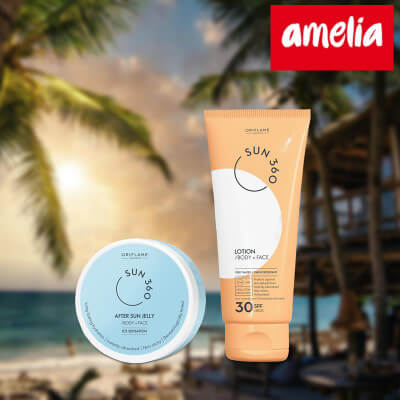 Amelia + Hudvårdsset med solskydd Oriflame